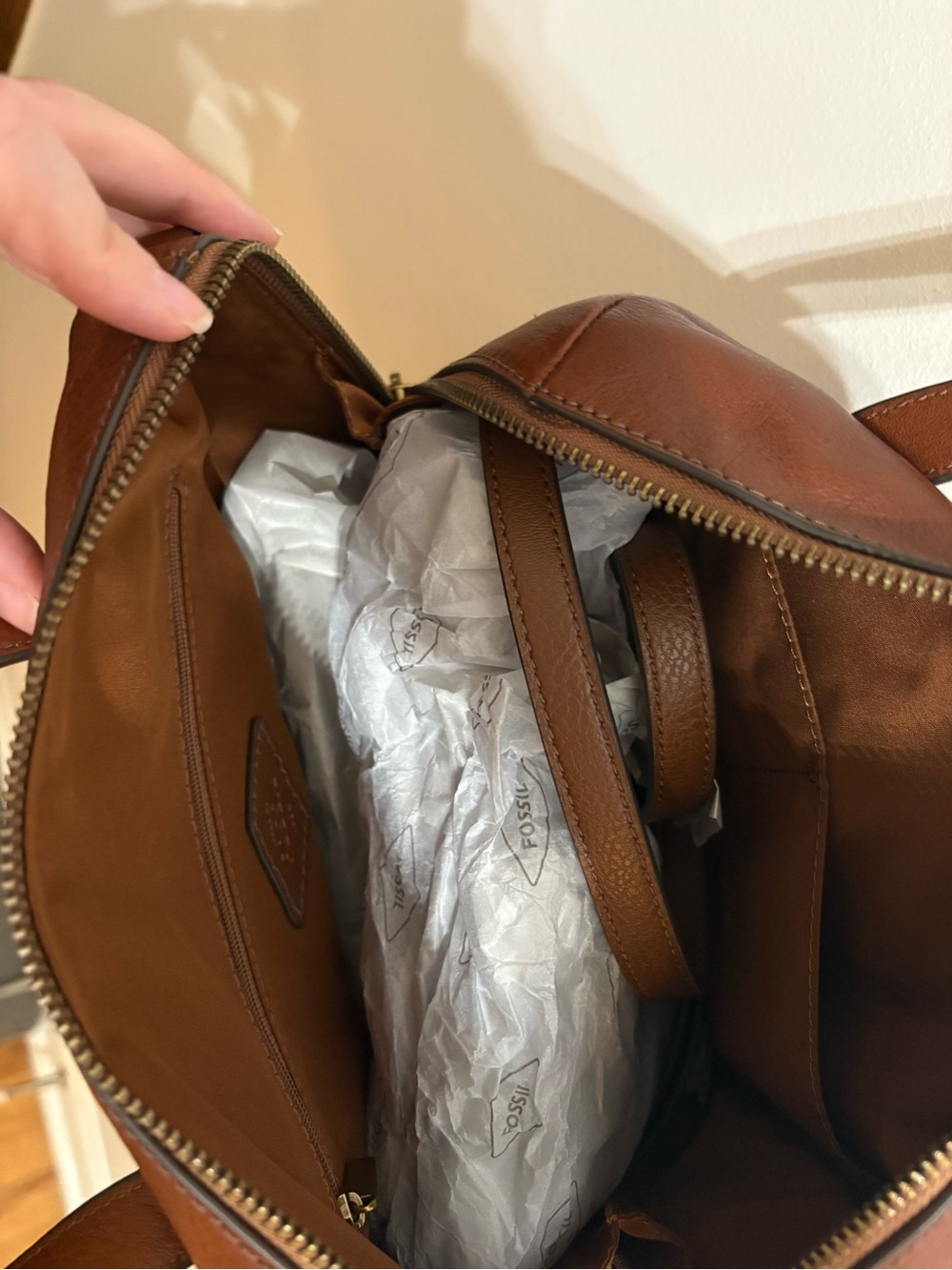 Fossil Cognac Leather Satchel with Top Handles - Picture 4 of 6